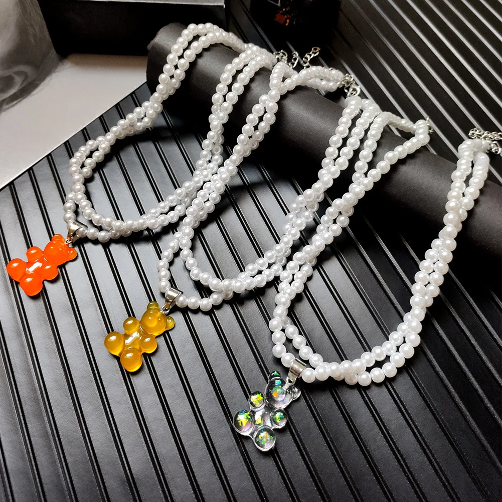 Multi Colors Cute Candy Jelly Bear Pendant Beaded Necklace for Women Multilayer Imitation Pearls Beads Choker Necklaces Jewelry
Multi Colors Cute Candy Jelly Bear Pendant Beaded Necklace for Women Multilayer Imitation Pearls Beads Choker Necklaces Jewelry