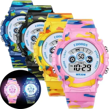 Luminous Camouflage Kids Watches LED Colorful Flash Digital Alarm for Boys Girls Anti-seismic Creative Children Clock