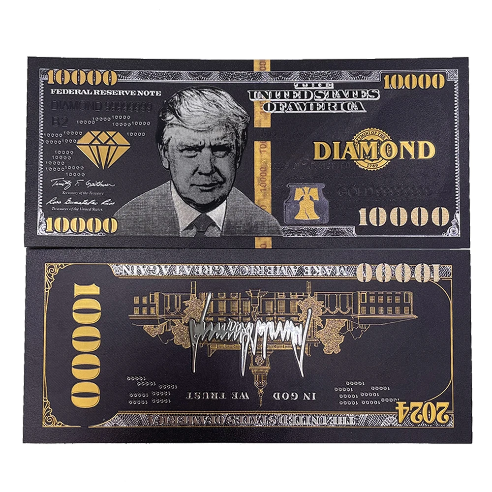

2022 Custom colored Donald trump bills Black silver foil president Diamond card US 10000 dollars souvenir banknots