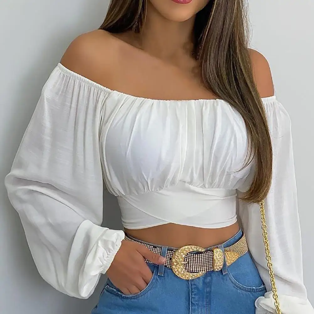 Summer Flower Print Cross Strap Exposed Navel Women Blouse Off Shoulder Lantern Long Sleeve Pullover Shirts Top
Summer Flower Print Cross Strap Exposed Navel Women Blouse Off Shoulder Lantern Long Sleeve Pullover Shirts Top