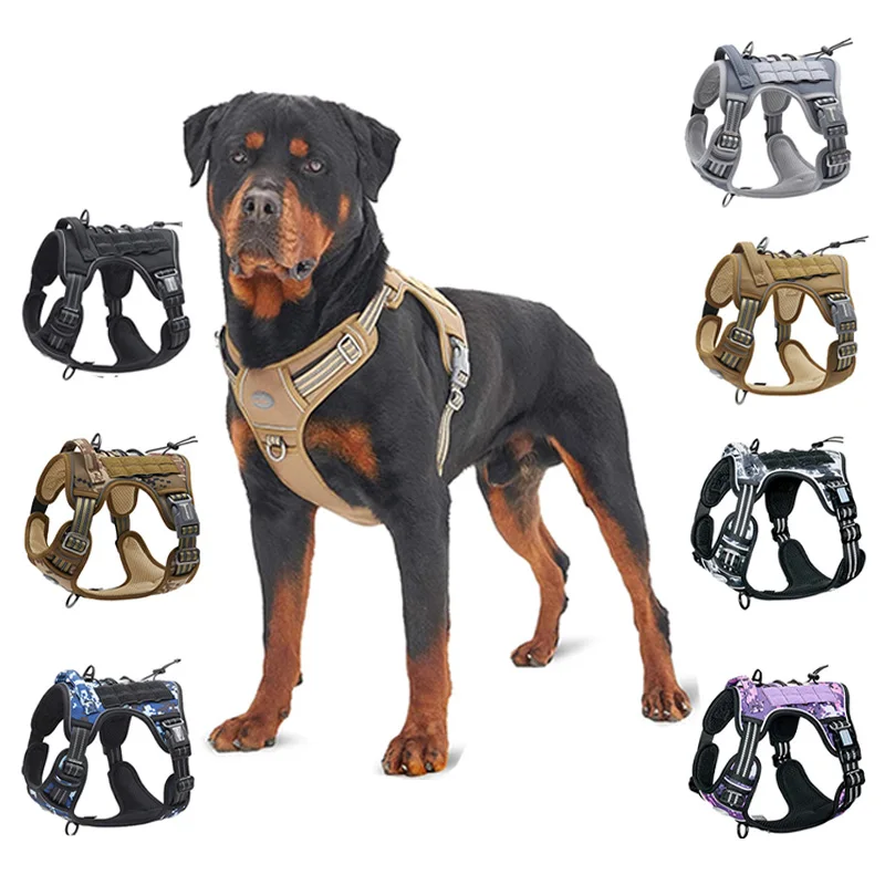

Tactical Dog Harness for Small Large Dogs No Pull Adjustable Pet Harness and Leash Set Reflective K9 Working Training Vest
