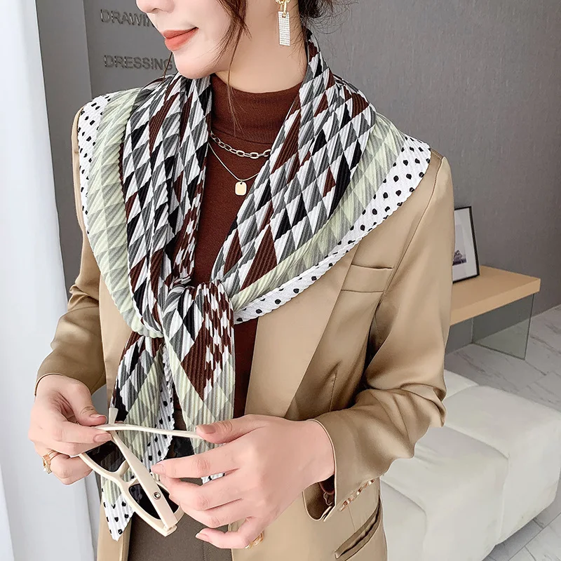 Autumn and winter new silk scarves women's decorative striped twill scarf printed striped wrinkled scarf
Autumn and winter new silk scarves women's decorative striped twill scarf printed striped wrinkled scarf