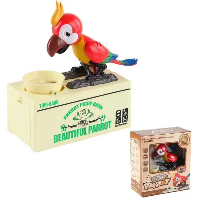 

Cute Parrot Piggy Bank Hungry Parrot Piggy Bank For Stealing Eating Coin Money Penny Cents Coin Munching Toy Money Saving Box