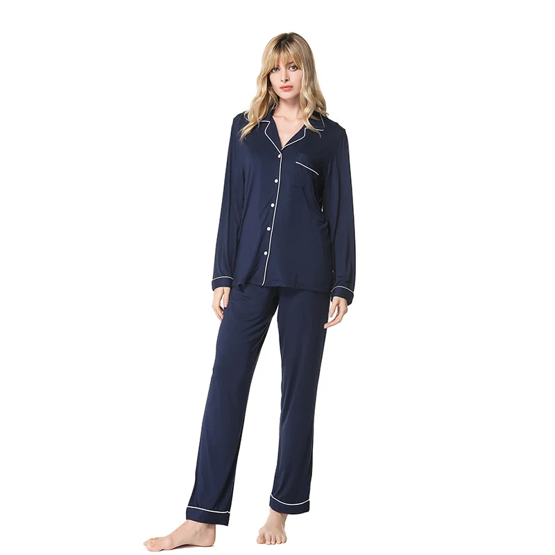 Modal ladies pajamas long-sleeved trousers set lapel home service two-piece suit
Modal ladies pajamas long-sleeved trousers set lapel home service two-piece suit