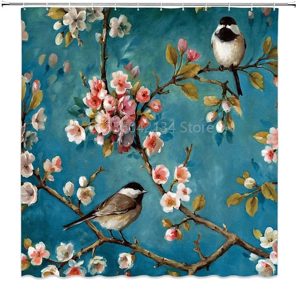 Flower and Bird Shower Curtain Cyan Hummingbird Cherry Blossom Polyester Fabric Bathroom Shower Curtain Set with Hooks
Flower and Bird Shower Curtain Cyan Hummingbird Cherry Blossom Polyester Fabric Bathroom Shower Curtain Set with Hooks