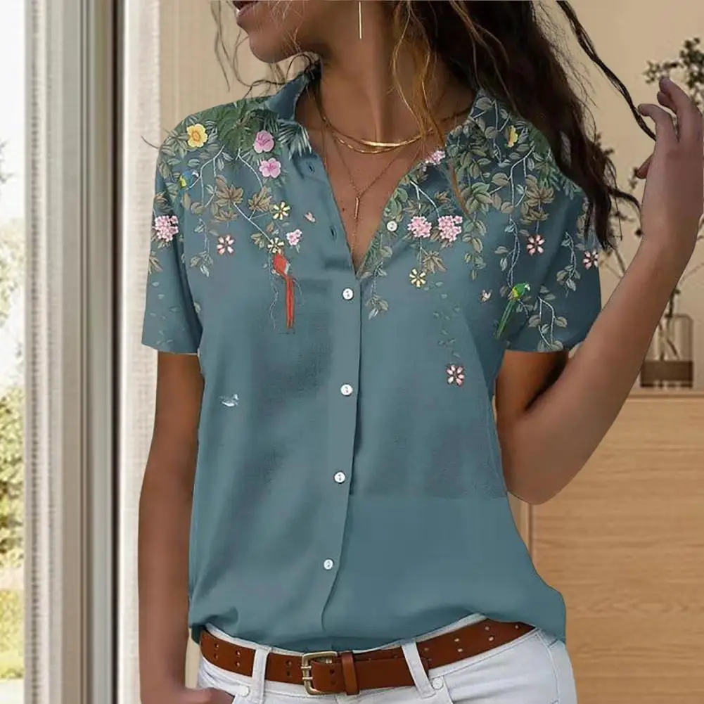 Women Summer Shirt Turn-down Collar Single-breasted Buttons Short Sleeves Dress-up Mid Length Flower Print Women Top
Women Summer Shirt Turn-down Collar Single-breasted Buttons Short Sleeves Dress-up Mid Length Flower Print Women Top