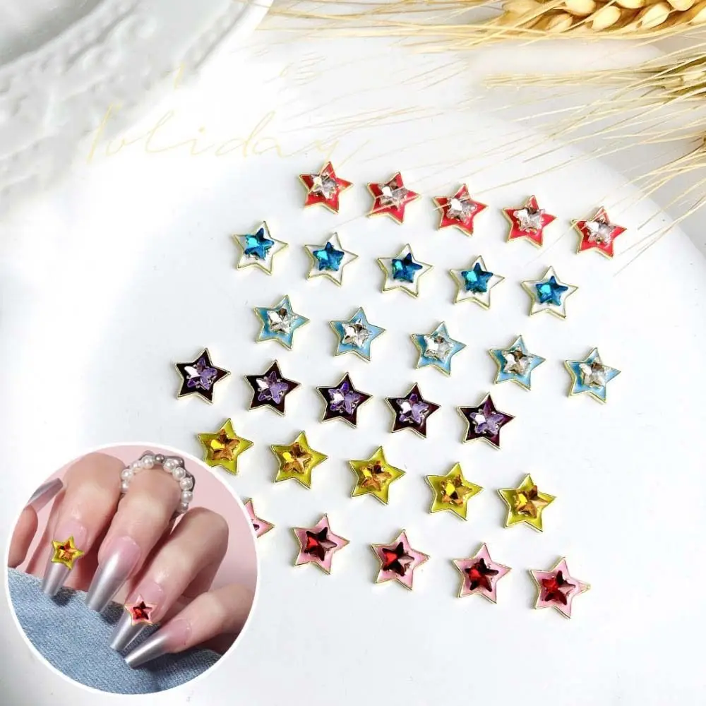

5Pcs Pentagram Metal Star Crystal Flatback Rhinestones Nail 3D Manicure Accessories