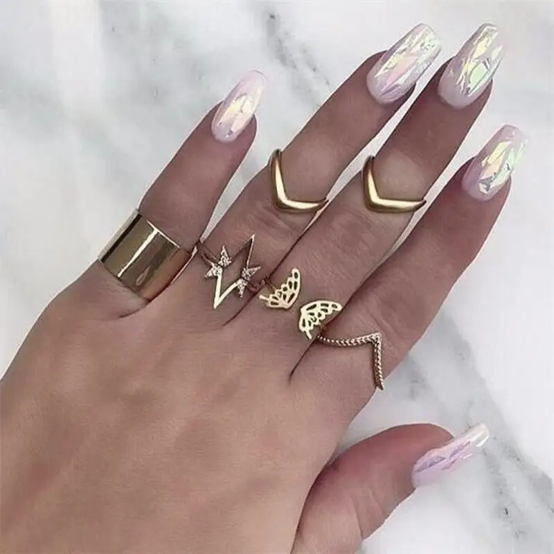Fashion Butterfly Hollow V Shape Metal Spray Women Ring Set Knuckle Ring Banquet Party Gift Fashion charms Jewelry
Fashion Butterfly Hollow V Shape Metal Spray Women Ring Set Knuckle Ring Banquet Party Gift Fashion charms Jewelry