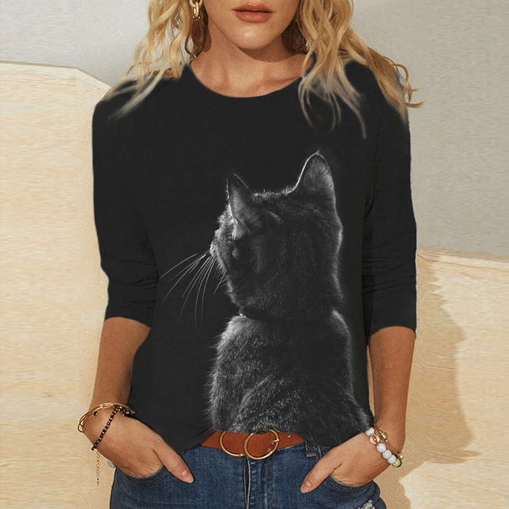 2022 Fall Spring New Women Tops Black Cat Print T Shirt 5XL Casual Tshirts Long Sleeve Funny Cartoon Tees Lady Loose Streetwear
2022 Fall Spring New Women Tops Black Cat Print T Shirt 5XL Casual Tshirts Long Sleeve Funny Cartoon Tees Lady Loose Streetwear