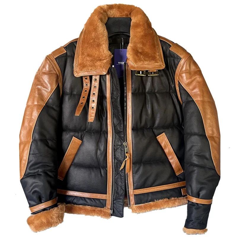 

Мужская зимняя теплая одежда из козьей кожи, короткая приталенная куртка-бомбер B3 в стиле милитари
