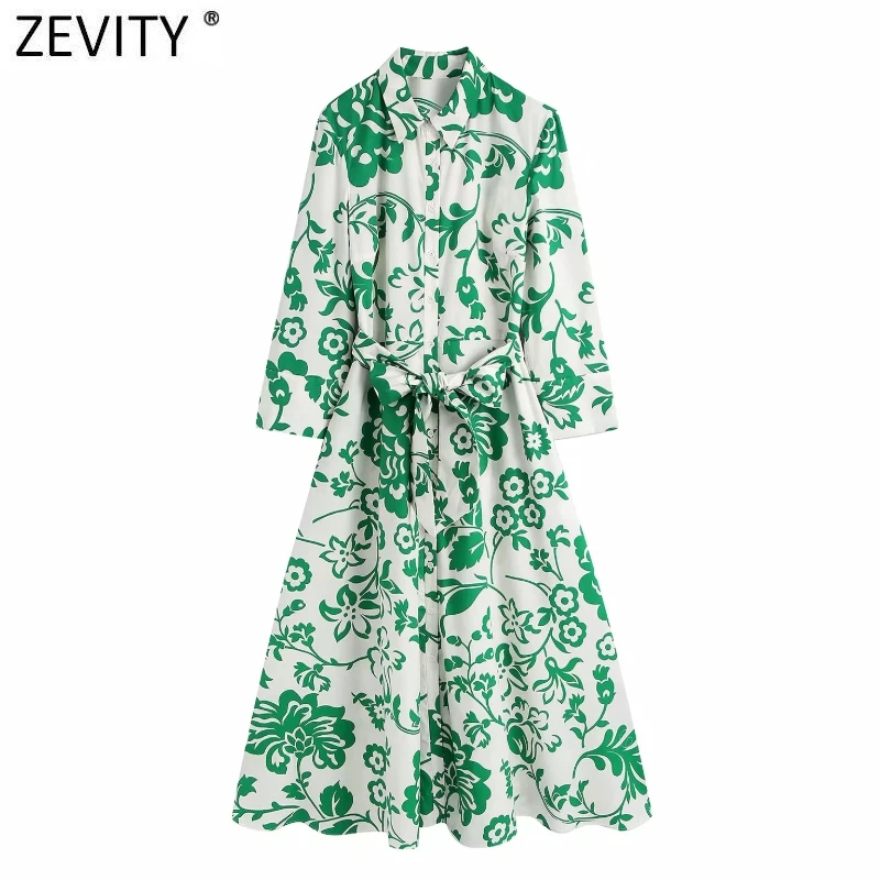 Zevity 2021 Women Vintage Green Flower Print Bow Sashes Shirt Dress Chic Female Turn Down Collar Breasted Casual Vestidos DS8570
Zevity 2021 Women Vintage Green Flower Print Bow Sashes Shirt Dress Chic Female Turn Down Collar Breasted Casual Vestidos DS8570