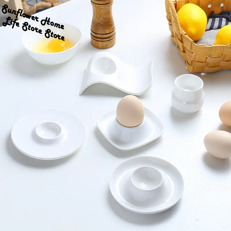 

2pcs Egg Ceramic Stand Holders Simple Porcelain Stands Racks Display Holder Container Cup Eggs Boiled Serving Tray Platter Cups