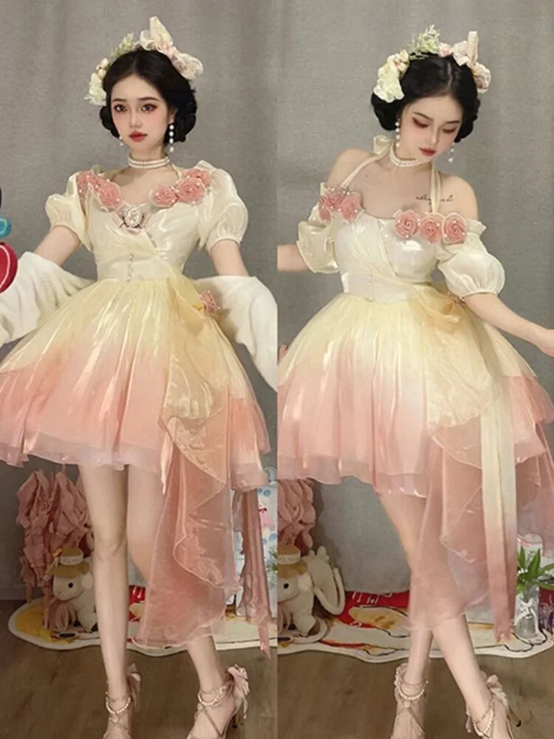 WDMSNA Lolita Hanging Neck Dress for Women Short Puff Sleeve Vestidos Sweet Three-dimensional Flower Slim Waist Mini Dresses
WDMSNA Lolita Hanging Neck Dress for Women Short Puff Sleeve Vestidos Sweet Three-dimensional Flower Slim Waist Mini Dresses