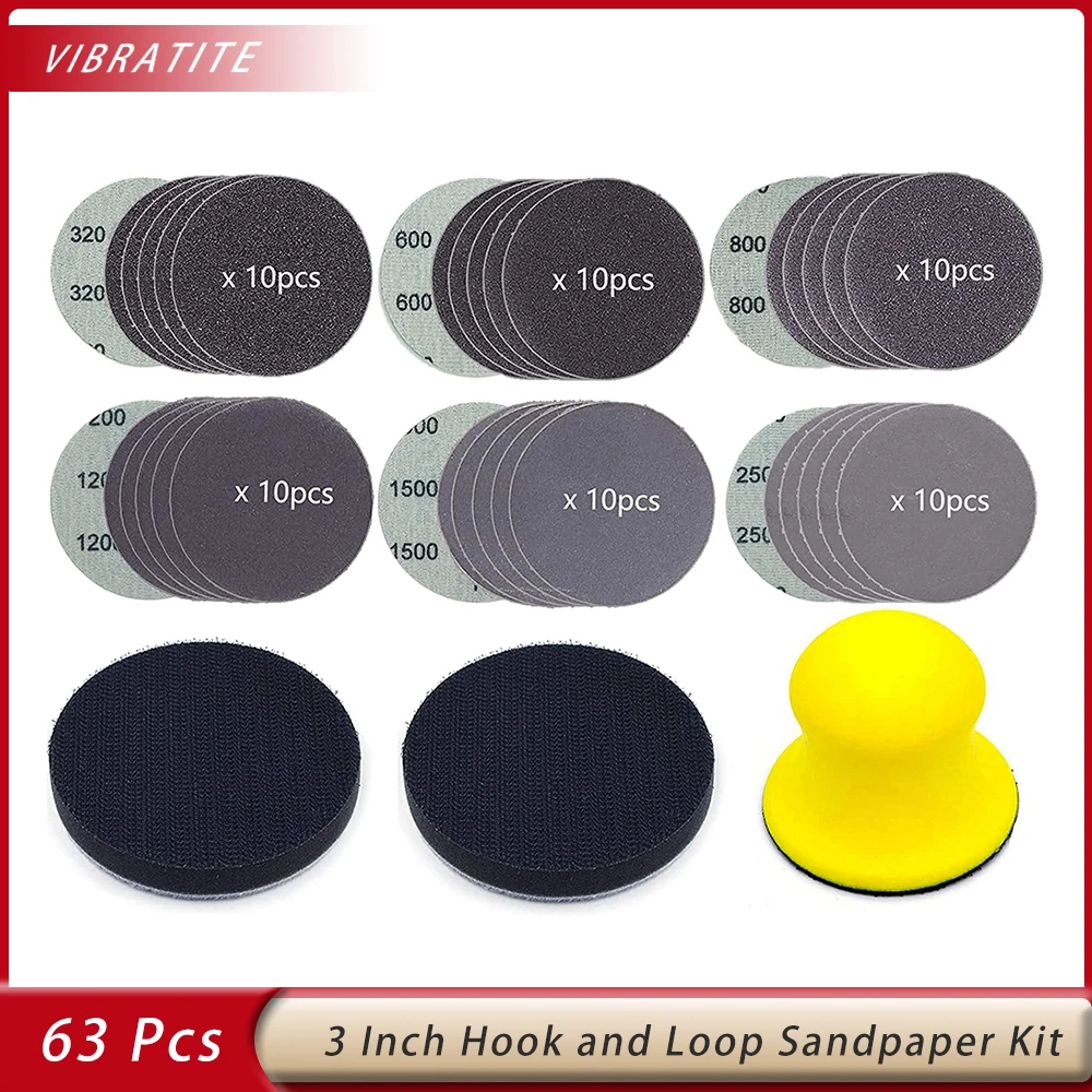 63Pcs Sandpapers 3 Inch Sanding Disc Hook and Loop Wet Dry Sandpaper with Hand Sanding Blocks 2Pcs Interface Pads for Wood Metal
63Pcs Sandpapers 3 Inch Sanding Disc Hook and Loop Wet Dry Sandpaper with Hand Sanding Blocks 2Pcs Interface Pads for Wood Metal