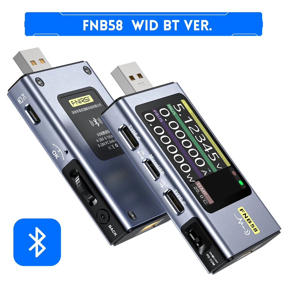 FNB58 QC3.0/PD тестер, цифровой вольтметр, амперметр Type -C, цифровой измеритель напряжения и силы тока, детектор внешнего аккумулятора
FNB58 QC3.0/PD тестер, цифровой вольтметр, амперметр Type -C, цифровой измеритель напряжения и силы тока, детектор внешнего аккумулятора