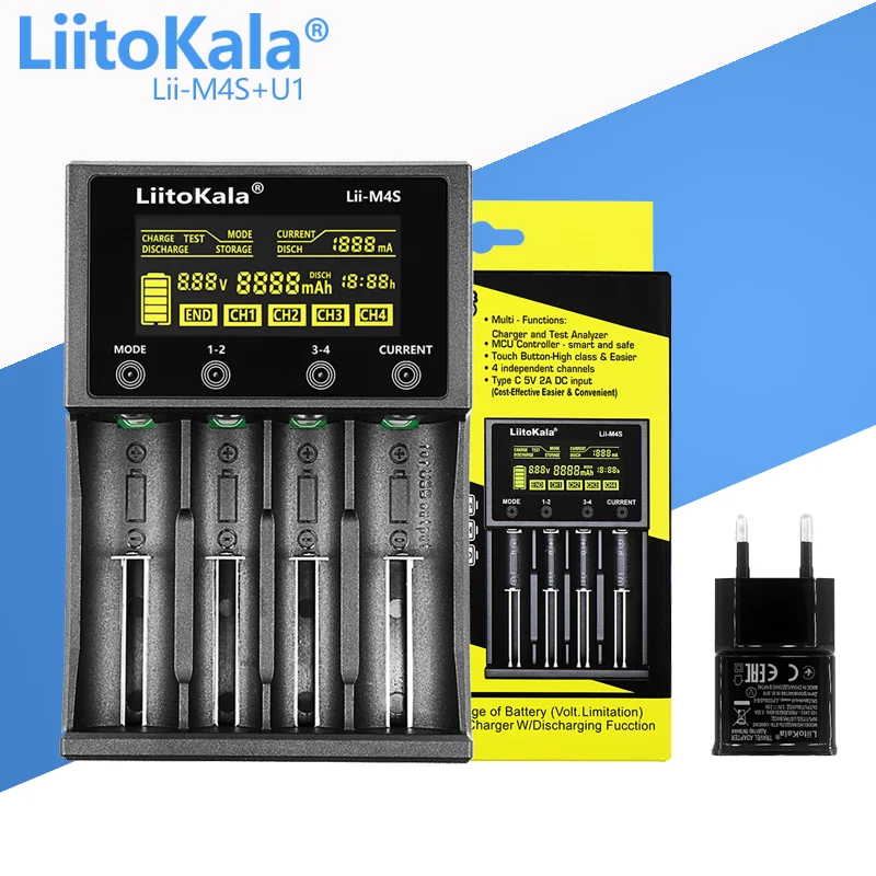 LiitoKala Lii-M4S 18650 Smart Charger LCD Display for 26650 21700 32650 20700 21700 16340 AA AAA battery + 5V2A USB charger
LiitoKala Lii-M4S 18650 Smart Charger LCD Display for 26650 21700 32650 20700 21700 16340 AA AAA battery + 5V2A USB charger