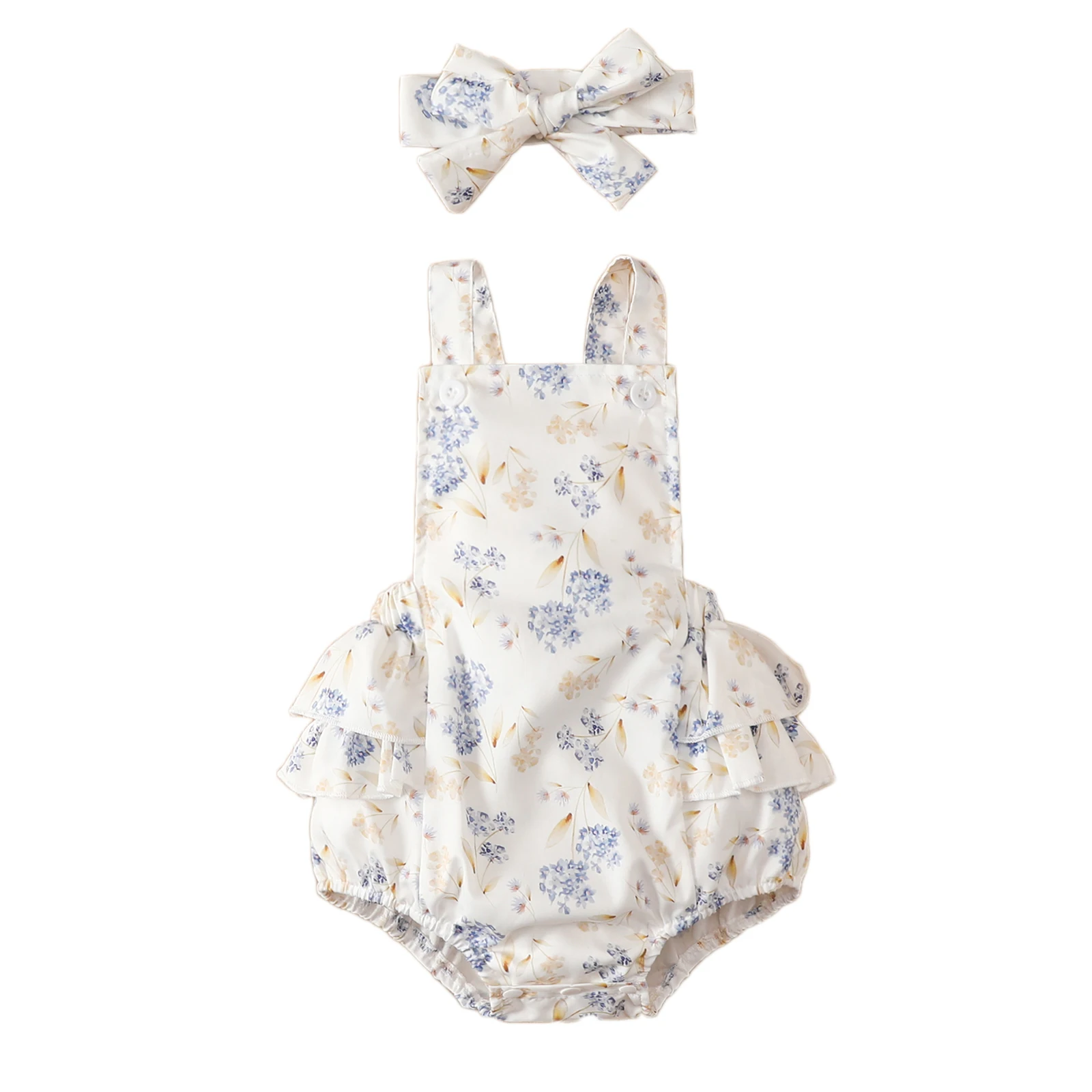 Baby Girls Summer Romper with Headband, Floral Adjustable Button Straps Backless Romper, Infant Girls Snap Triangle Jumpsuit
Baby Girls Summer Romper with Headband, Floral Adjustable Button Straps Backless Romper, Infant Girls Snap Triangle Jumpsuit