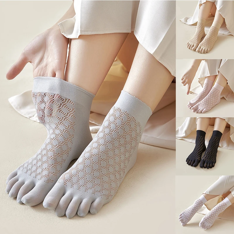 

Летние тонкие носки с пятью пальцами, женские носки до щиколотки, однотонные чулочно-носочные изделия, короткие носки, мягкие однотонные дышащие удобные ажурные носки