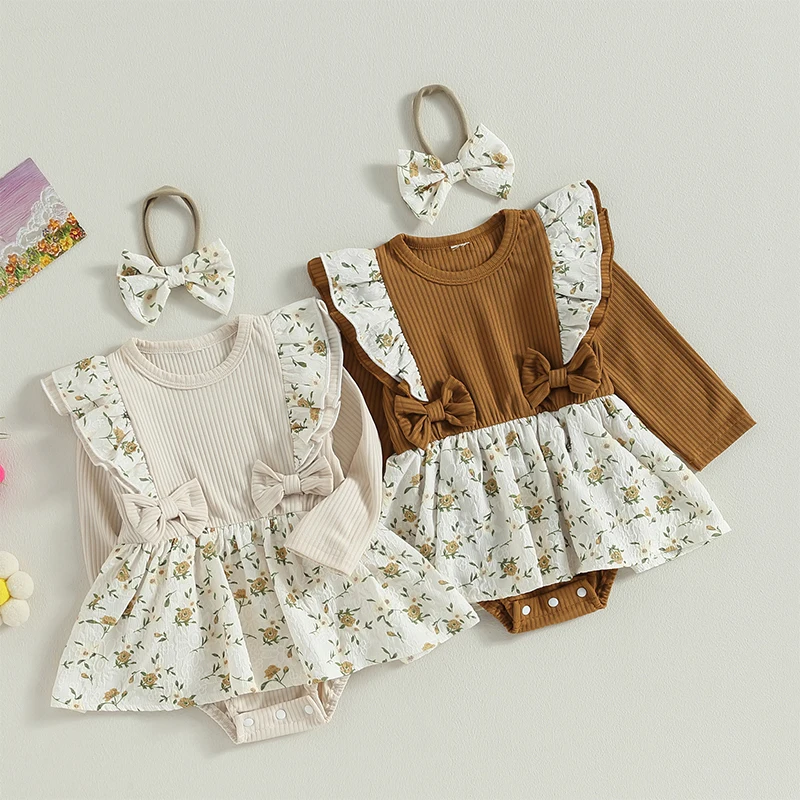 0-18 Months Newborn Casual Sweet Ribbed Romper Dress Fall Spring Floral Print Patchwork Ruffles Jumpsuits with Headband
0-18 Months Newborn Casual Sweet Ribbed Romper Dress Fall Spring Floral Print Patchwork Ruffles Jumpsuits with Headband