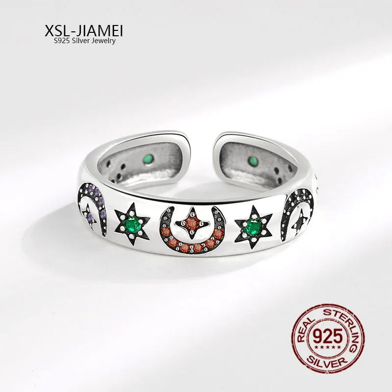 XSL JIAMEI S925 Sterling Silver Color Zirconium Starmoon Ring Female Vintage Opening Adjustable Ring Fine Jewelry Gift
XSL JIAMEI S925 Sterling Silver Color Zirconium Starmoon Ring Female Vintage Opening Adjustable Ring Fine Jewelry Gift