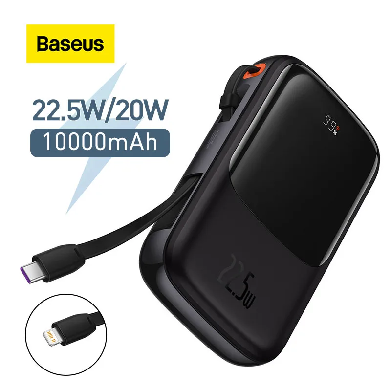 

Baseus 22.5W Mini Power Bank 10000 mAh Built in Cables PowerBank External Battery Charger For iPhone 13 12 Xiaomi Samsung Huawei