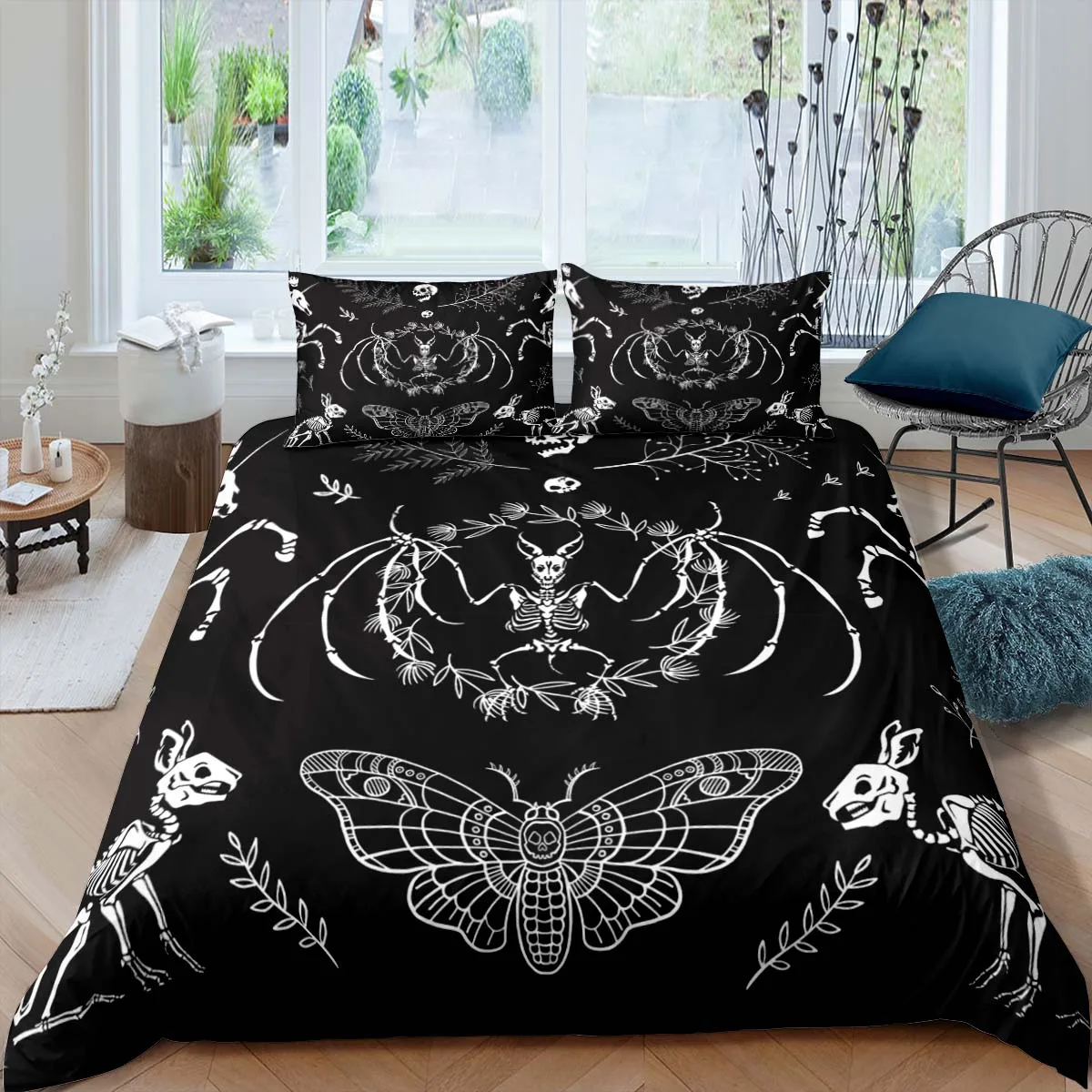 Black Death Moth Bedding Set Gothic Skull Duvet Cover Set Butterfly Bedclothes 2/3pcs 210x210 Queen Size Luxury Home Textiles
Black Death Moth Bedding Set Gothic Skull Duvet Cover Set Butterfly Bedclothes 2/3pcs 210x210 Queen Size Luxury Home Textiles