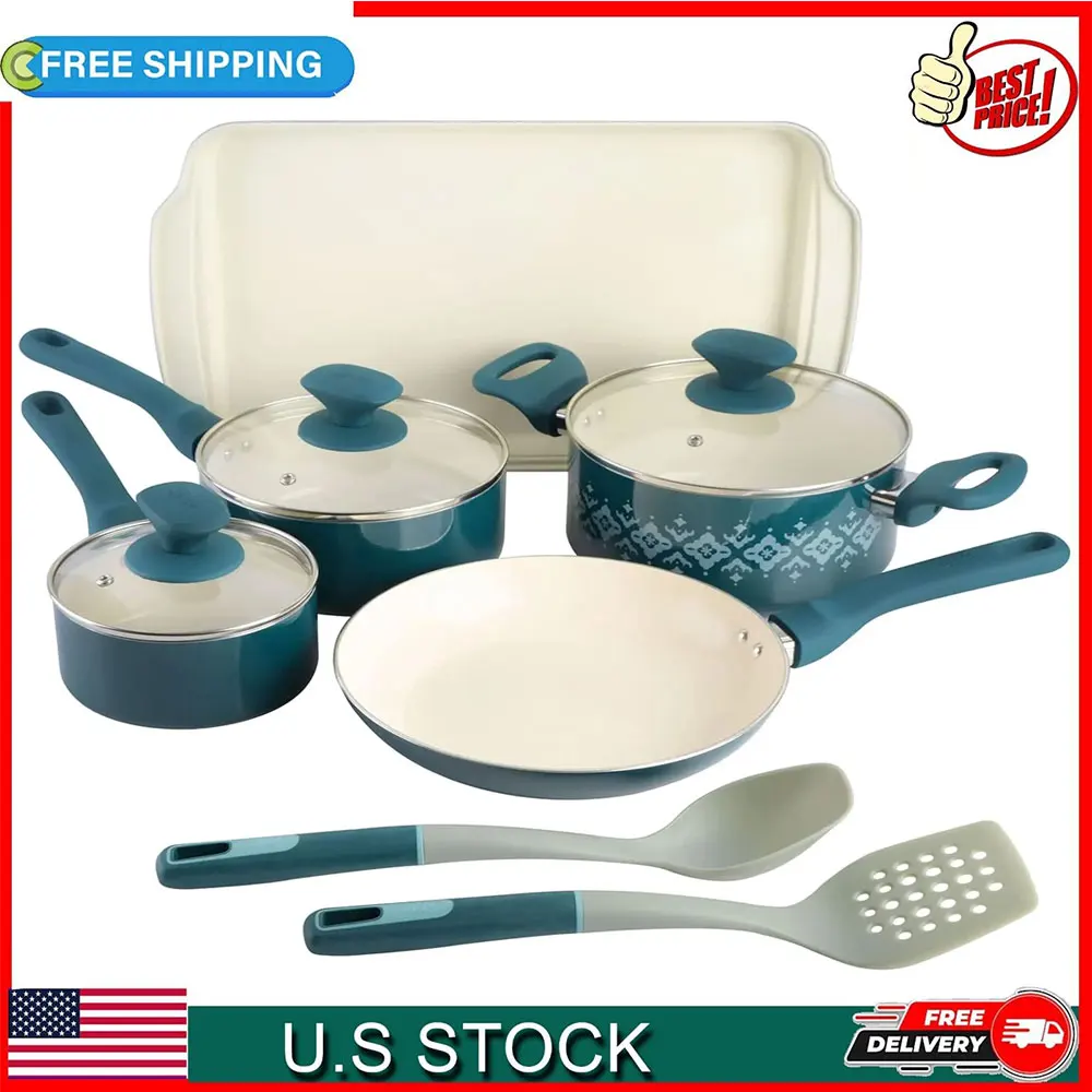 10 Piece Healthy Ceramic Non-stick Cookware Set, Steel Gray Cookware Sets Pots and Pans Kitchen-Teal
10 Piece Healthy Ceramic Non-stick Cookware Set, Steel Gray Cookware Sets Pots and Pans Kitchen-Teal