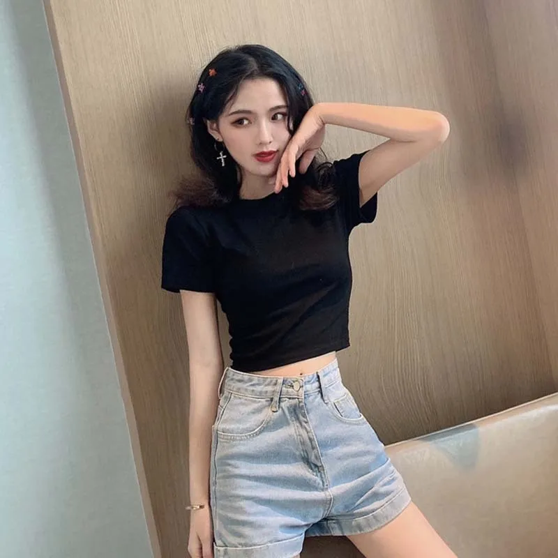 W1998 - 2021 summer new Korean short bottoming shirt net red slim slimming solid color short-sleeved T-shirt female
W1998 - 2021 summer new Korean short bottoming shirt net red slim slimming solid color short-sleeved T-shirt female