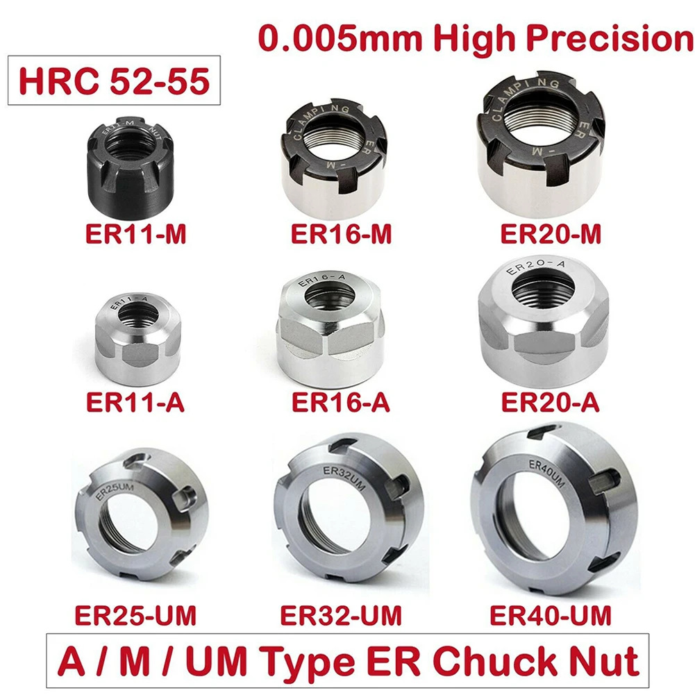 High Precision ER Clamping Nut Collet 11/16/20/25/32/40 A/M/UM Milling Chuck Cap ER11-A ER16-A ER20-A ER11-M ER16-M ER20-M Tool
High Precision ER Clamping Nut Collet 11/16/20/25/32/40 A/M/UM Milling Chuck Cap ER11-A ER16-A ER20-A ER11-M ER16-M ER20-M Tool