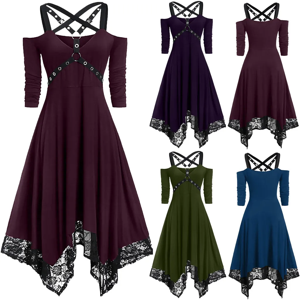 Black Gothic Punk Midi Dress Lace Up High Low Plus Size Women Autumn Long Sleeve Party Vestidos 5XL Vintage Victorian Lace Dress
Black Gothic Punk Midi Dress Lace Up High Low Plus Size Women Autumn Long Sleeve Party Vestidos 5XL Vintage Victorian Lace Dress