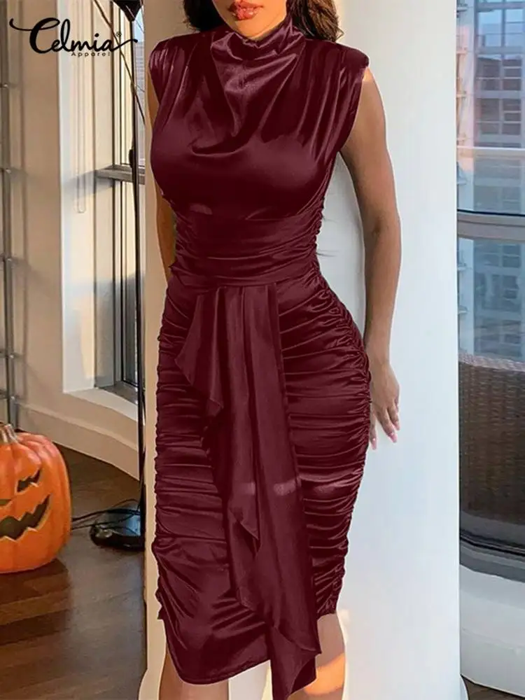 Celmia Fashion Bodycon Knee-length Robe Celebrities Pile Collar 2022 Vintage Pleats Satin Dresses Sleeveless Women Party Vestido
Celmia Fashion Bodycon Knee-length Robe Celebrities Pile Collar 2022 Vintage Pleats Satin Dresses Sleeveless Women Party Vestido