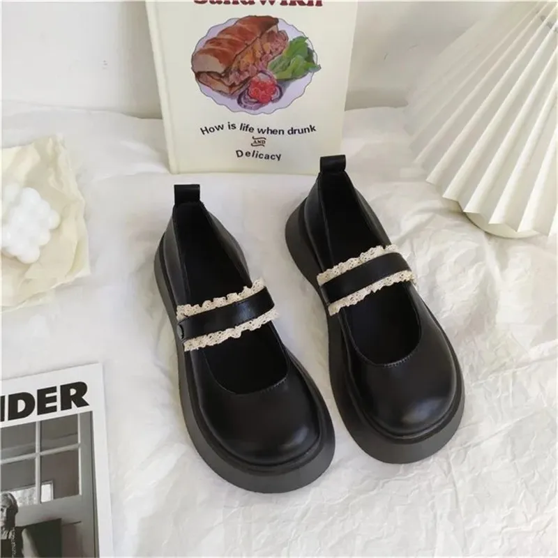 

Chunky Lolita Lace Mary Jane Shoes Gothic Demonia Wedges Platform Patent Leather Loafers Women 2022 Round Toe JK Uniform Flats