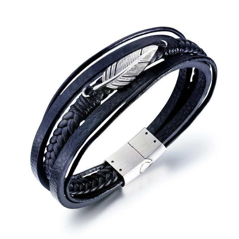 Men's Bracelet Fashion Hand-woven Multi-layer Leather Bracelet Personality Creative Feather Ornaments
Men's Bracelet Fashion Hand-woven Multi-layer Leather Bracelet Personality Creative Feather Ornaments
