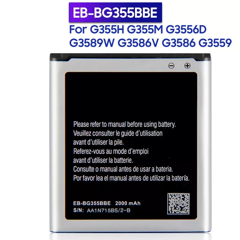 Battery EB-BG355BBE For Samsung Galaxy Core 2 G355H G3558 G3556D G355 G3559 SM-G3556D G3589W G3586v 2000mAh
Battery EB-BG355BBE For Samsung Galaxy Core 2 G355H G3558 G3556D G355 G3559 SM-G3556D G3589W G3586v 2000mAh