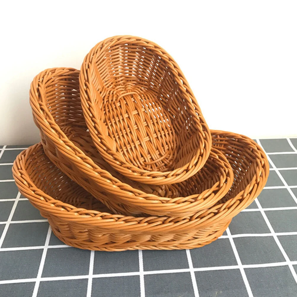 2 Pcs Imitation Rattan Basket Woven Baskets Container Storage Plastic Snake Food Serving Trays Bread
2 Pcs Imitation Rattan Basket Woven Baskets Container Storage Plastic Snake Food Serving Trays Bread