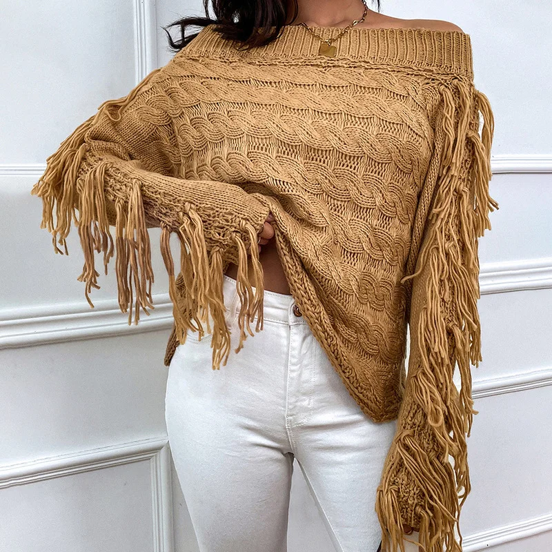 2022 Fashion Women's Knitwear Solid Color Tassel Off-the-shoulder Long Sleeve Pullover One-word Neck Women's Streetwear Pullover
2022 Fashion Women's Knitwear Solid Color Tassel Off-the-shoulder Long Sleeve Pullover One-word Neck Women's Streetwear Pullover