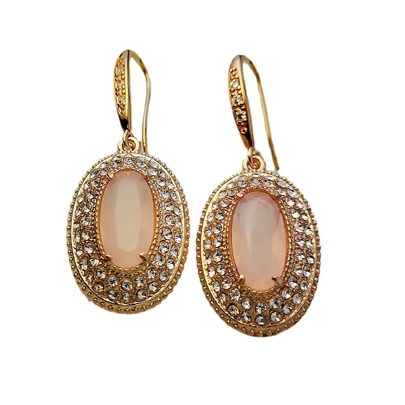 European and American Fashion Party Exaggerated Zircon Dangle Earring Luxury Pink Oval Cubic Zirconia Wedding Earrings for Women 
European and American Fashion Party Exaggerated Zircon Dangle Earring Luxury Pink Oval Cubic Zirconia Wedding Earrings for Women