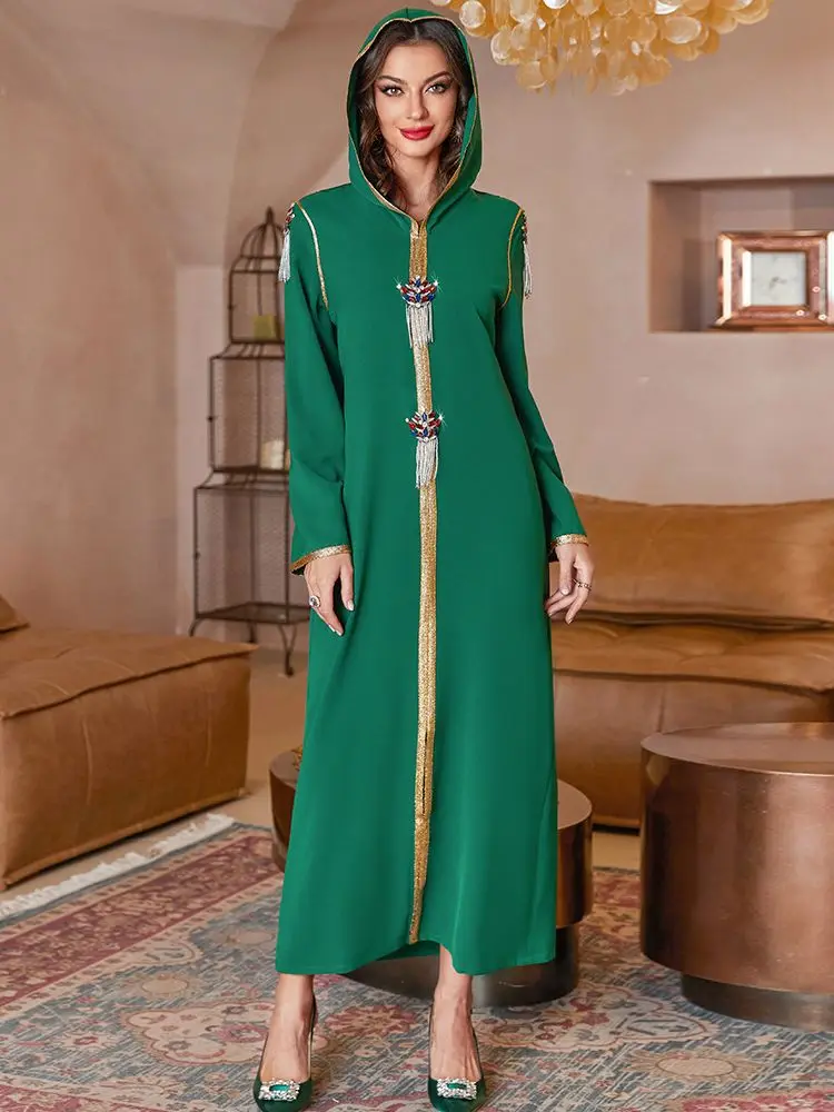 Fashion Diamond Hooded Abaya Dubai Turkey Islamic Muslim Dress Women‘s Robe Femme Musulmane Caftan Marocain De Soiree Wy883
Fashion Diamond Hooded Abaya Dubai Turkey Islamic Muslim Dress Women‘s Robe Femme Musulmane Caftan Marocain De Soiree Wy883