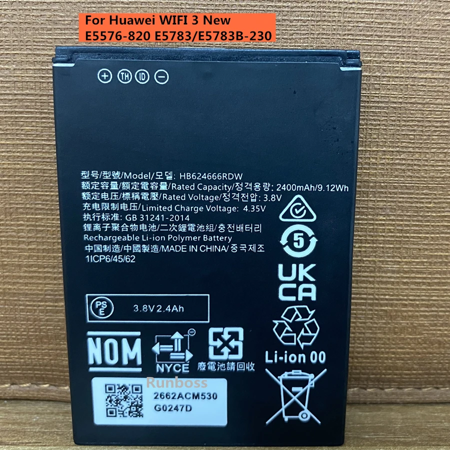2400mAh High Quality Battery HB624666RDW For Huawei Wifi 3 New E5576-820 E5783/E5783B-230 Router Batteria
2400mAh High Quality Battery HB624666RDW For Huawei Wifi 3 New E5576-820 E5783/E5783B-230 Router Batteria