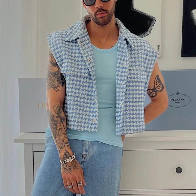 Fashion Men Lapel Short Jackets Summer Vintage Plaid Print Straight Coat Casual Sleeveless Single Breasted Cardigan Tops For Men
Fashion Men Lapel Short Jackets Summer Vintage Plaid Print Straight Coat Casual Sleeveless Single Breasted Cardigan Tops For Men