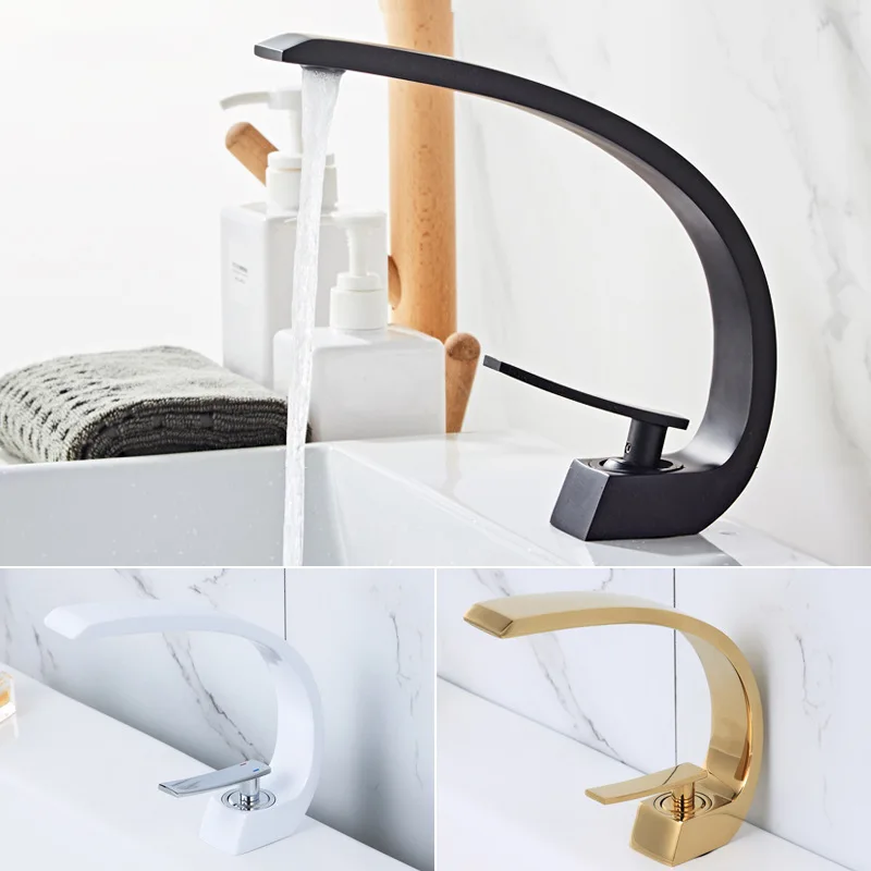Brass Basin Faucet Modern Bathroom Sink Tap Black/Gold Creative Single Handle Deck Mount Torneiras Hot Cold Mixer Waterfall Taps
Brass Basin Faucet Modern Bathroom Sink Tap Black/Gold Creative Single Handle Deck Mount Torneiras Hot Cold Mixer Waterfall Taps