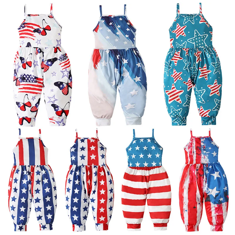2022 Summer Independence Day Kids Boy Girl's Jumpsuit Clothes 4th Of July Strap Sleeveless Stars Stripe Printed Bottom Playsuit
2022 Summer Independence Day Kids Boy Girl's Jumpsuit Clothes 4th Of July Strap Sleeveless Stars Stripe Printed Bottom Playsuit