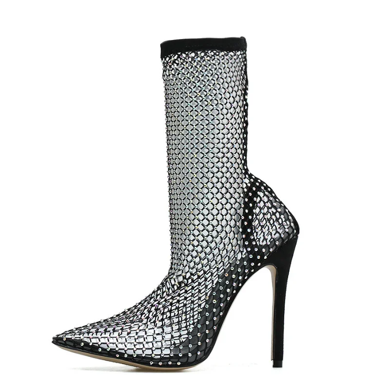 New Sexy Black 11cm Slim Heel Rhinestone Hollowed-out Mesh Fishnet Sock Boots Women's Pointed High Heel Sandals Big Size 42
New Sexy Black 11cm Slim Heel Rhinestone Hollowed-out Mesh Fishnet Sock Boots Women's Pointed High Heel Sandals Big Size 42