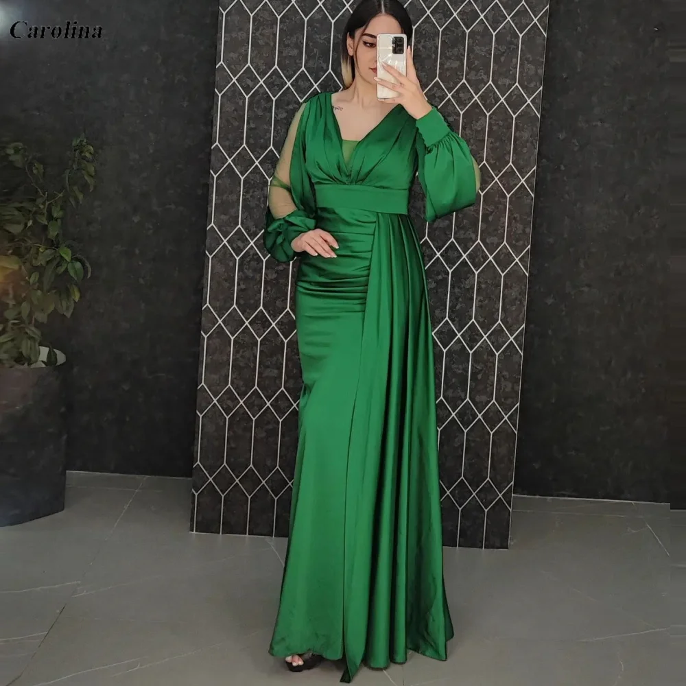 Deep V-Neck Prom Gown Floor Length Elegant Puffy Sleeves Satin Appliques Occasion Dress Robe De Soirée Women Evening Party Dress
Deep V-Neck Prom Gown Floor Length Elegant Puffy Sleeves Satin Appliques Occasion Dress Robe De Soirée Women Evening Party Dress