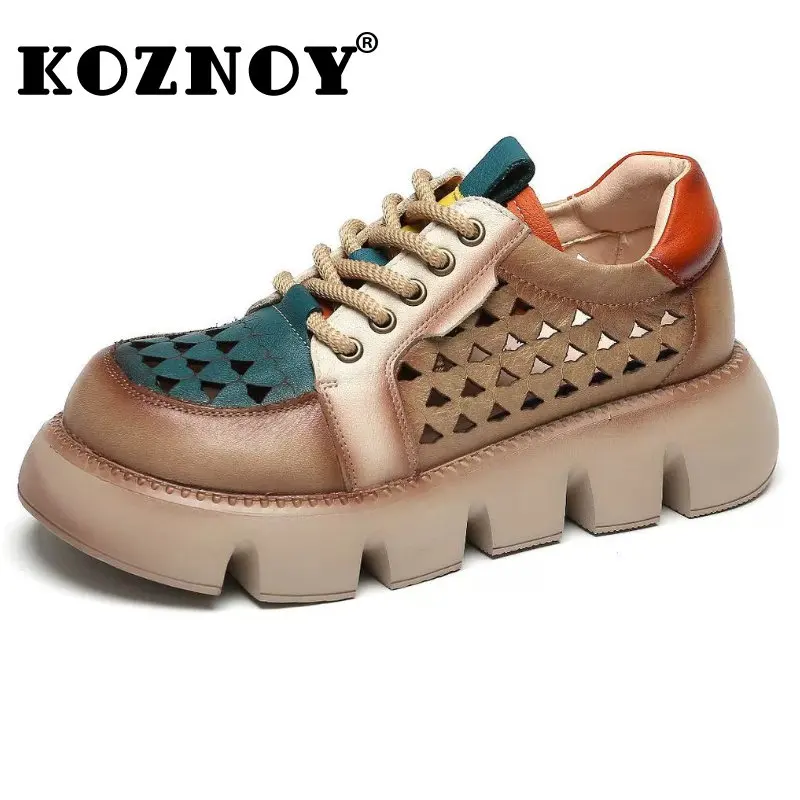Koznoy Round Toe 5.5cm Cow Genuine Leather Moccasins Summer Women Flats Chunky Heel Hollow Lace Up Mixed Color Vulcanize Shoes
Koznoy Round Toe 5.5cm Cow Genuine Leather Moccasins Summer Women Flats Chunky Heel Hollow Lace Up Mixed Color Vulcanize Shoes
