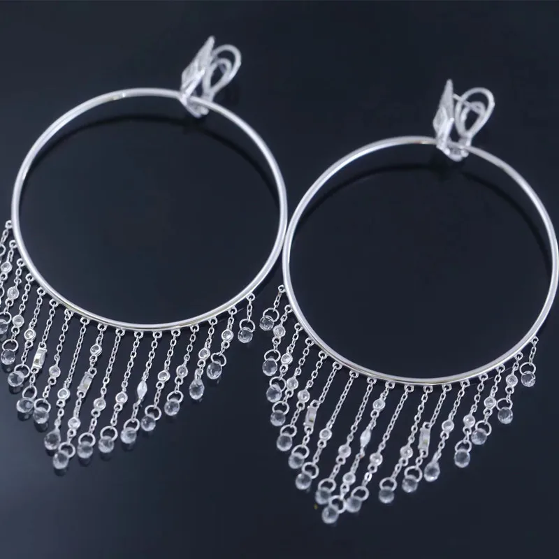 

Solid 925 Sterling Silver Long Chain Waterdrop Crystal Dangle Earrings Paved CZ Zircon Diamond for Women Party Wedding Jewlery