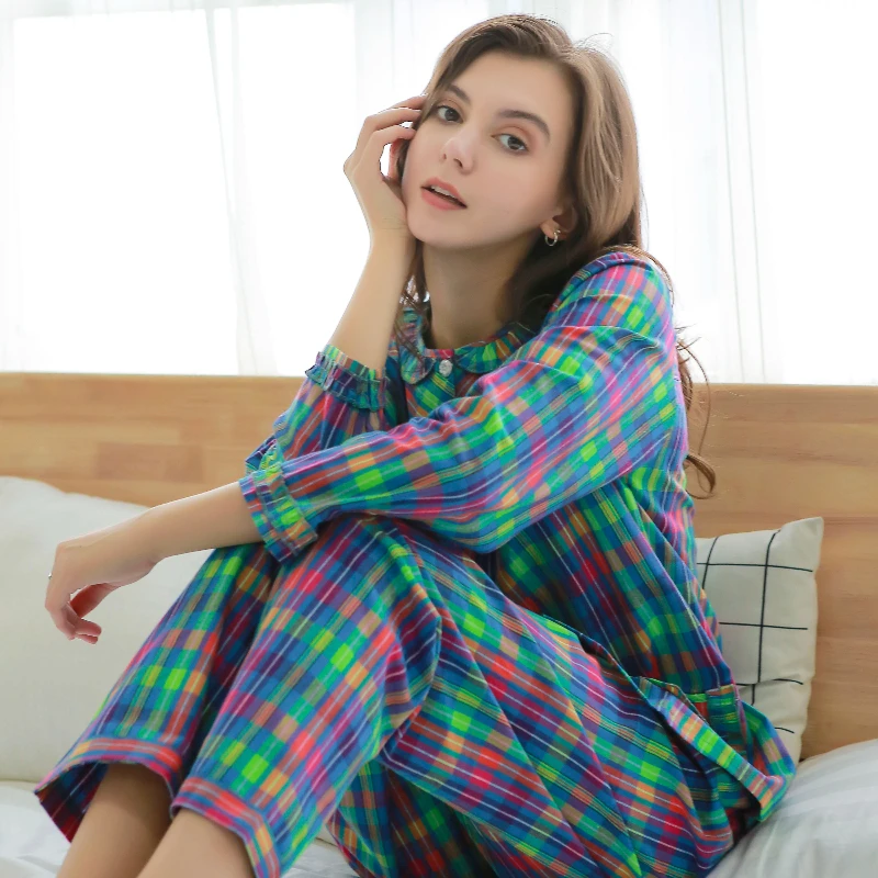 2023 Early Spring New Colorful Plaid Tops+Pants 2 Pieces Loungewear Sleepwear Lapel Long Sleeve 100% Cotton Home Suit For Women
2023 Early Spring New Colorful Plaid Tops+Pants 2 Pieces Loungewear Sleepwear Lapel Long Sleeve 100% Cotton Home Suit For Women