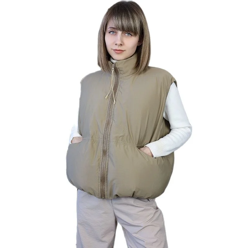 

2023 New Cotton Padded Puffer Vest Lightweight Zip Padded Gilet Jacket Women's Vest Stand Collar Overcoat
