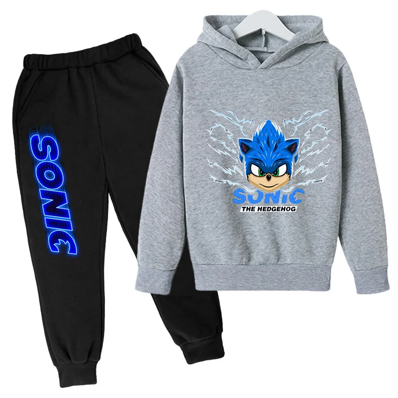 

2023 New Sonic Hoodies Sets Kids Boys Girls Sweatshirts And Trousers Cotton Costume Outfits 4-14 Years Old Cartoon Casual Suits