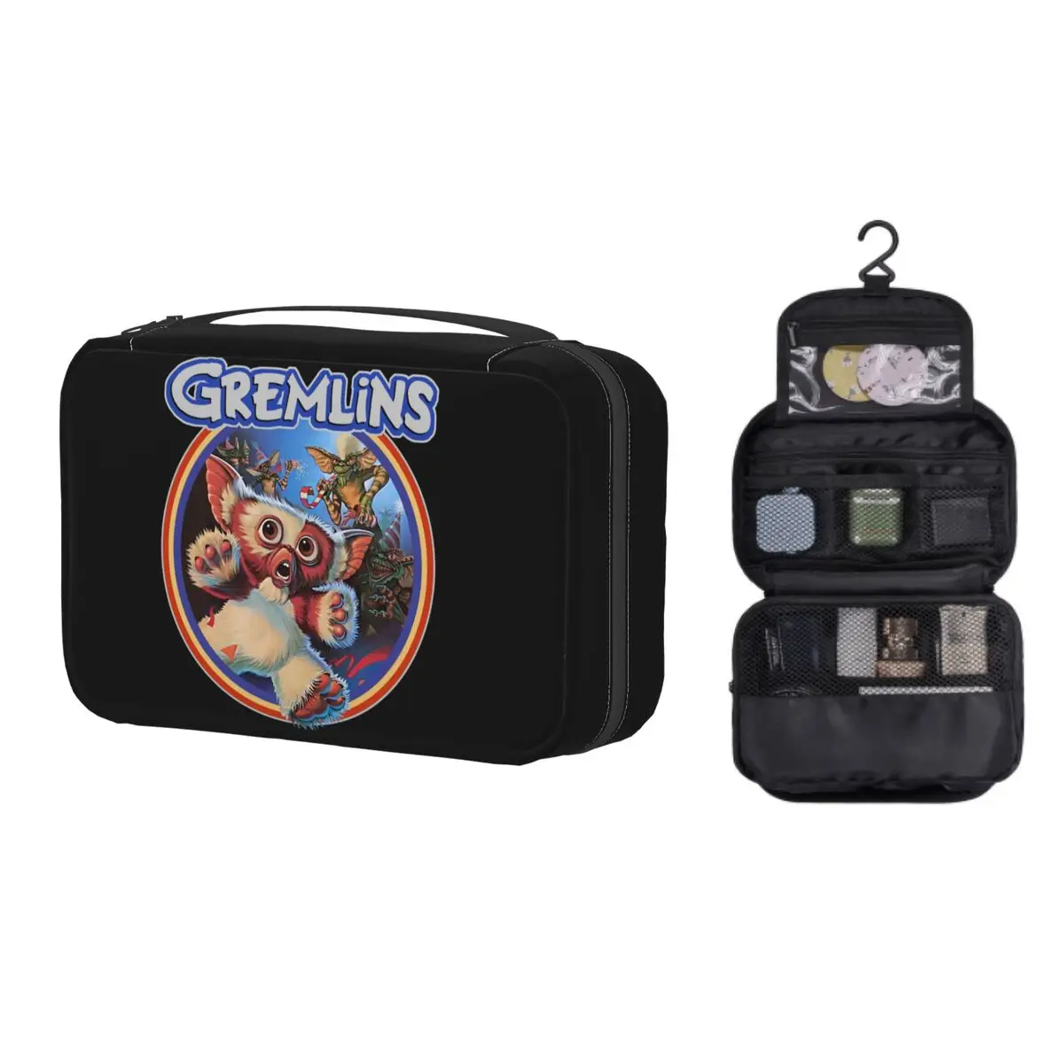 

Kawaii Gremlins 84 Travel Toiletry Bag Women Hanging Gizmo 80s Movie Mogwai Monster Retro Sci Fi Makeup Cosmetic Bag Dopp Kit